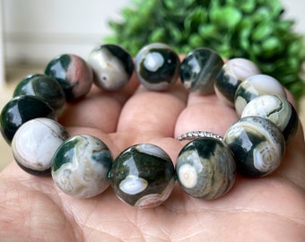 8th Vein Ocean Jasper Bracelet large beads. Orbicular Ocean Jasper, old stock, collectors edition