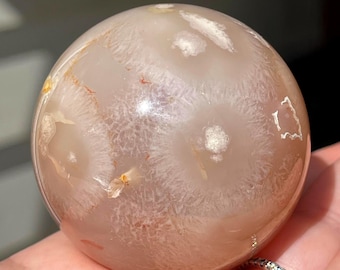 Sakura Cherry Blossom Agate Sphere, Madagascar Crystal Ball, Unique Bursting Flower Polished Natural Stone