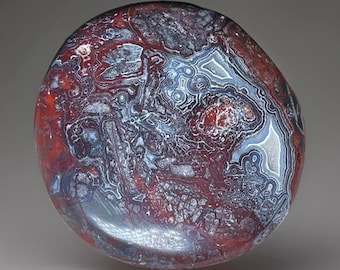 Red Crazy Lace Agate crystal Cookie, Natural High-Grade Specimen, Carved Gemstone, Crystal Pocket Rock, Moody Mexican Agate Round