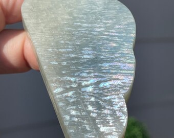 Green Moonstone Cloud Carving, Incredible Flash Silky Moonstone, Unique Crystal Find - #27
