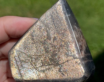 Rainbow Lattice Sunstone Freeform, AAA Grade Rare Crystals Confetti Black sunstone - #63