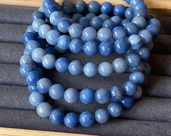 Blue Aventurine Bracelet - 8mm Beads, Crystal Stretch Layering Jewelry