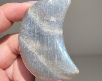 Moonstone Crescent Moon Blue Flash • Moonstone Crystal Carving , #87