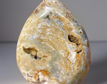 8th Vein Ocean Jasper Flame , Blue & Yellow Orbicular Jasper Freeform , Madagascar Ocean Jasper