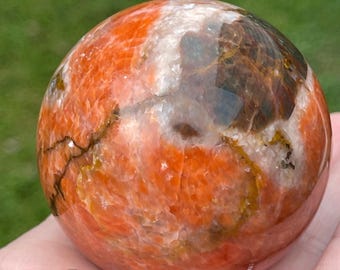 Sunstone Apatite Pyrite Sphere with Gold Flash, Manifestation Stone, Apatite Sphere, Crystal Orange Ball, AAA Grade Crystal’s