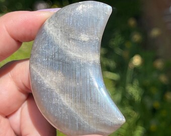 Moonstone Crescent Moon Blue Flash • Moonstone Carving , #87