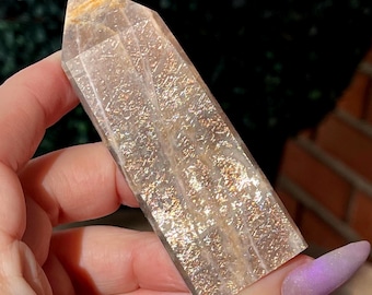 Lattice Black Sunstone Crystal Point