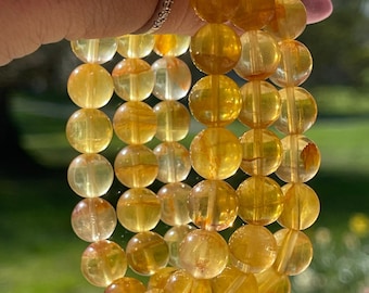 Yellow Honey Fluorite Beaded Bracelet, Fluorite beads 9 mm - #22