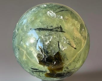 Prehnite Sphere with Green & Black Tourmaline Rutile ( 485)