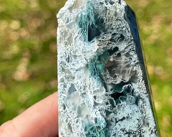 Chalcedony Moss Agate XL Tower, Moody & Chunky Scenic Moss Agate Point