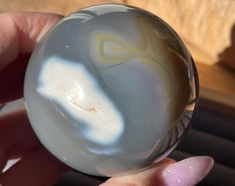 Orca Agate Sphere: Grey and White Agate Crystal Orb (36)