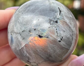 Labradorite Sphere – Sunset Orange Flash (3)