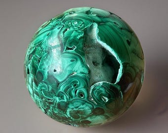 Malachite Sphere with Soft Blue Sparkly Druzy Cave, Natural Flower Malachite Crystal Ball