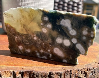 6th Vein Ocean Jasper Druzy Slab| Raw Green Yellow Blue Ocean Jasper | Jelly Jasper | Ocean Orbicular Jasper | Madagascar Stock Jasper