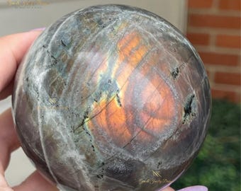 Labradorite Statement Sphere with Amazing Sunset Orange Purple Flash - #91