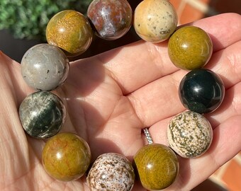 Kabamby & 8th Vein Ocean Jasper Bracelet - Stretch 20mm beads, Rare Crystal Beads, Unique Handmade Jewelry Gift