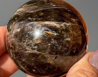 Black Rose Quartz & Golden Healer Sphere with Rainbows • Madagascar Star Rose Quartz • HQ Unique Natural Crystals