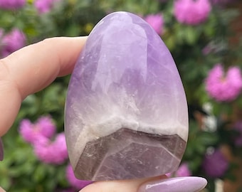 Amethyst & Smoky Quartz Freeform • Chevron Amethyst • Natural Polished Stone Flame • Crystal for Gifting Collecting