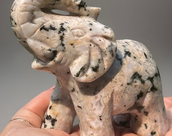 Madagascar Ocean Jasper XL Elephant Carving , Orbicular Jasper Animals , Orb Ocean Jasper