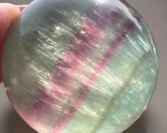 Candy Fluorite HQ Sphere with rainbow galaxy, Light Blue, Green,  Fluorite Ball, Crystal Sphere AAA Quality
