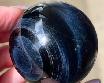 Blue Tiger’s eye XL Sphere, Natural Flashy HQ Blue & Black Unique Crystal #450