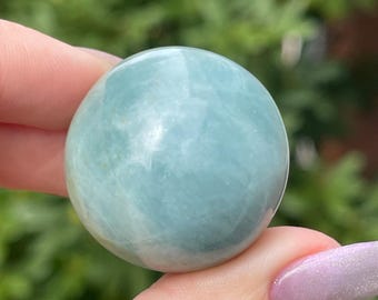 Aquamarine Sphere, Untreated Natural Mineral Polished Crystal Specimen, Brazilian Blue Aqua Ball, Collector’s Crystal (483)