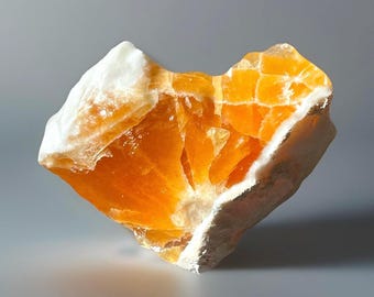 Orange Calcite Rough Abstract Heart, Dreamy Bright Orange & White Twist Calcite Raw Specimen
