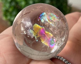 Clear Quartz Sphere, Energy Rainbow Stone, Natural Crystal Small Ball, Meditation Crystal, Unique Rock Gift