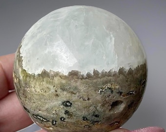 Old Stock Ocean Jasper Sphere with Quartz • Madagascar Jasper Crystal Ball • Orbicular Jasper with flowers • Bubble Ocean Jasper
