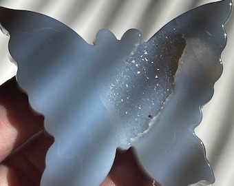 Sugar Druzy Agate Butterfly Slab Carving