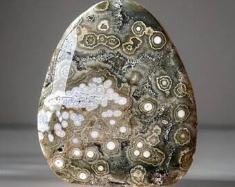 7th Vein Ocean Jasper Flame, Green Quartz Orbicular Jasper Polished Freeform, Madagascar Jasper Stone