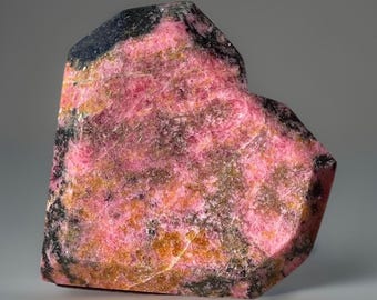 Rhodonite HQ Faceted Large Heart with Deep Pinks Reds , Pink manganese crystals, High Quality Rhodonite Crystal Gift