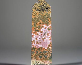 Orbicular Ocean Jasper Statement Tower - 6.5 inches, Natural Madagascar Bubble Jasper, Floral Pink & Orange Orb Jasper XLarge Point ( 480 )