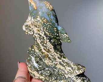 Orbicular Druzy Ocean Jasper Statement Dolphin Carving, Ocean Bubble Jasper Crystal Gift, AAA Collectors Jasper, #74