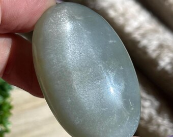 Sage Green Moonstone Palmstone, Silky Moonstone Polished Stone, Rare Crystal Find