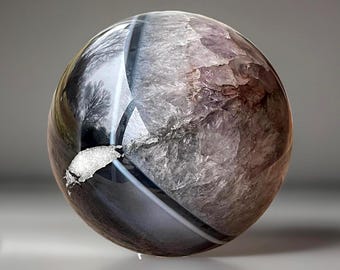 Black Agate with Lavender Amethyst Large Sphere - No. 46, Fine Quality Unique Crystals, Black and White Statement Crystal Ball