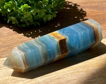 Blue Onyx Tower • Unique Natural Crystal Point • Banded onyx • Crystal Grids