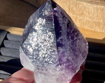 Natural Etched Amethyst Point with Phantom Snowflake Inclusions - Unique Purple Quartz Collections Crystal