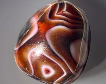 Sardonyx Crystal Palmstone, Carnelian Onyx Polished Tumbled Stone, Unique Geometric Crystals