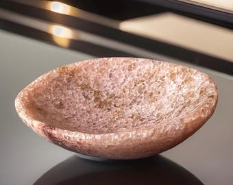 Strawberry Quartz Crystal Bowl, Oval trinket plate, Crystal Dish for Jewelry, Natural Minerals for the Home Decor