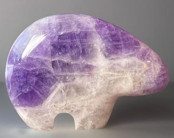 Amethyst Zuni Bear Style Crystal Carving, Spirit Animal Gift, HQ Flashy Natural Stone Bear Gemstone Sculpture (393)