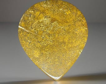 Vibrant Golden Plume Agate XL Pear Drop, Rare Feather-Like Patterns, Lapidary Collector’s Stone (307)
