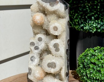Moss Agate HQ Statement Tower with Coral Quartz Druzy