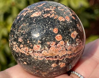 Orbicular Fire Calcite Sphere from Mexico, Rare Unique Crystal Orb (53)