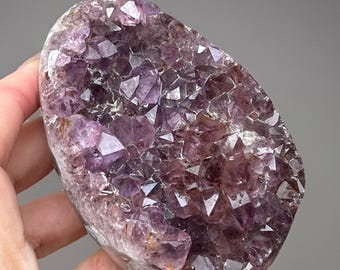 Amethyst Geode Cluster Egg on a custom golden stand, HQ Natural Specimen for Cabinet Display, Unique Collector Decor Piece