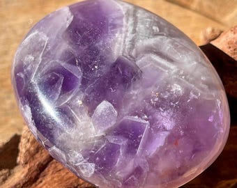 Amethyst HQ Palmstone, Natural Purple Phantom Amethyst for Cabinet Display, Unique Collector Decor Piece, Crystal Pocket Rock(407)
