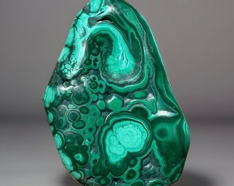 Malachite High Quality Freeform with beautiful bubble patterns and velvet druzy cave - No. 43