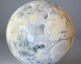 Dendritic Opal Sphere • Natural Polished White Opal XLarge Ball • Crystals for Gifting Collecting & Decorating • Ornamental Crystals