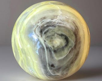 Natural Serpentine Sphere, Yellow & Green Crystal Ball, Polished Gemstone Decor, Peruvian Serpentine