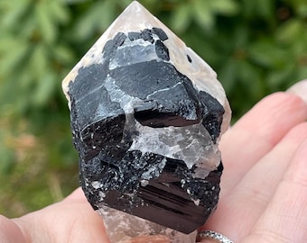 Peach Moonstone Tourmaline Barrels Smoky Quartz Top Polished Rough Crystal Point (447)